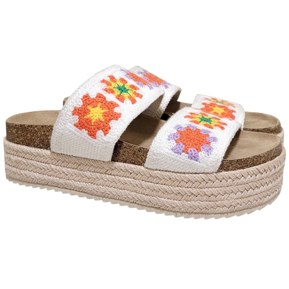 Aqua Double Strap Slide Espadrille Platform Sandals Size US 7.5M White Floral